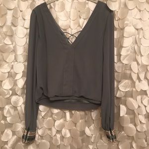 Buckle teal green cropped peasant top size SM